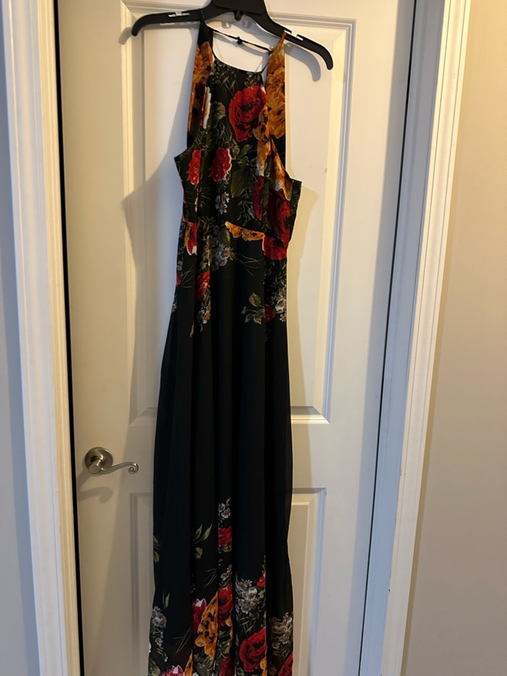 Black Floral Halter Maxi Dress